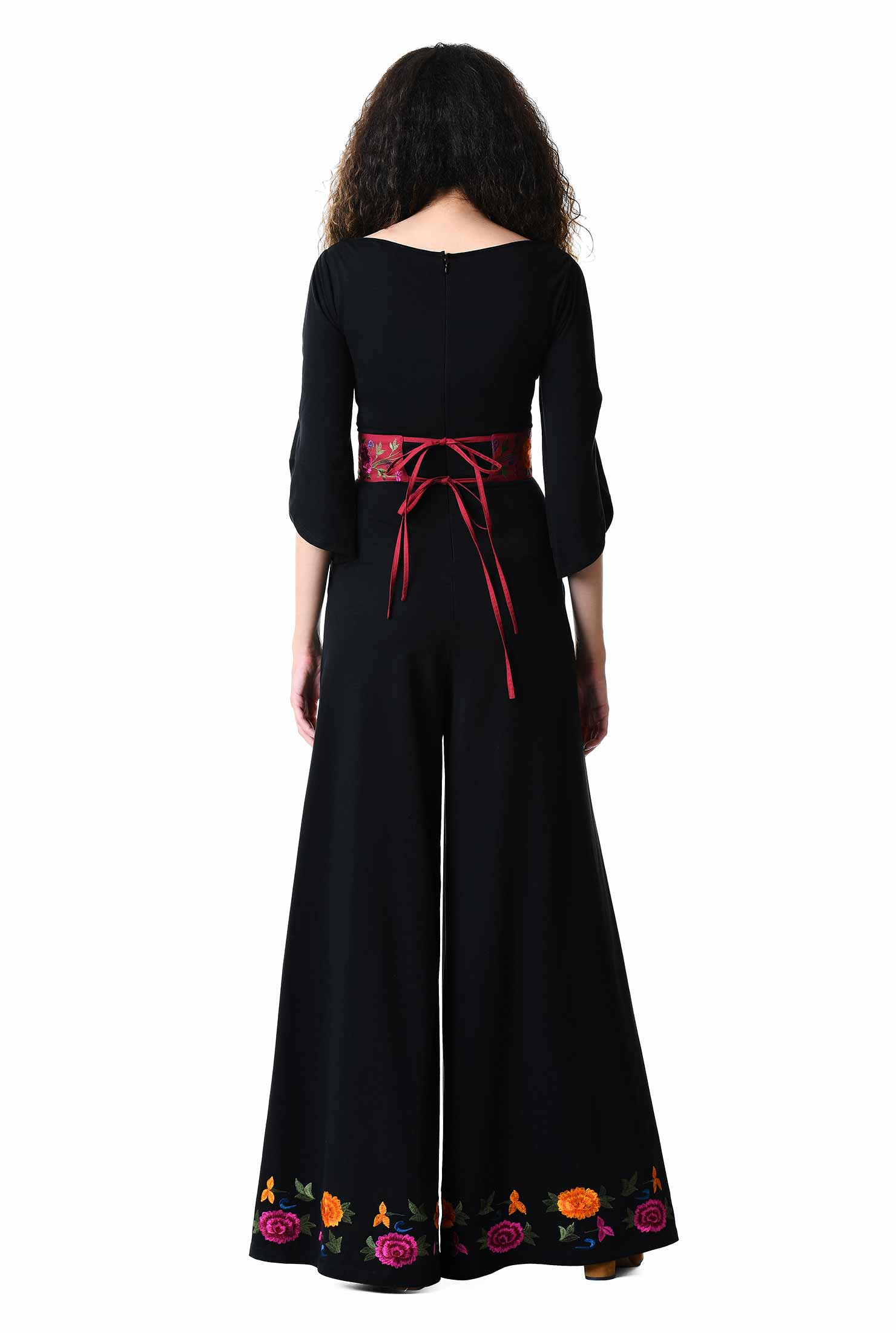 Shop Floral embellished cotton knit jumpsuit eShakti