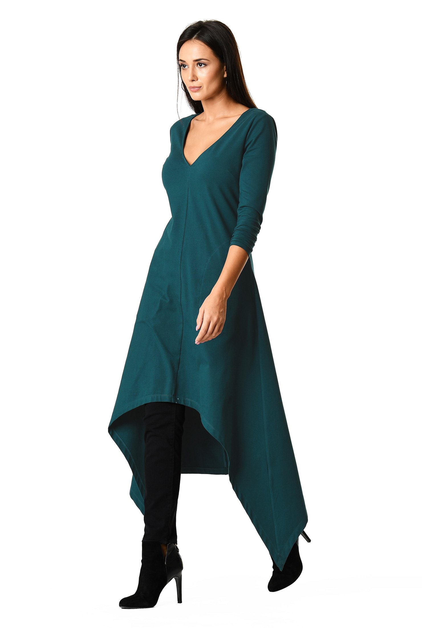Shop Asymmetric hem cotton knit midi dress | eShakti