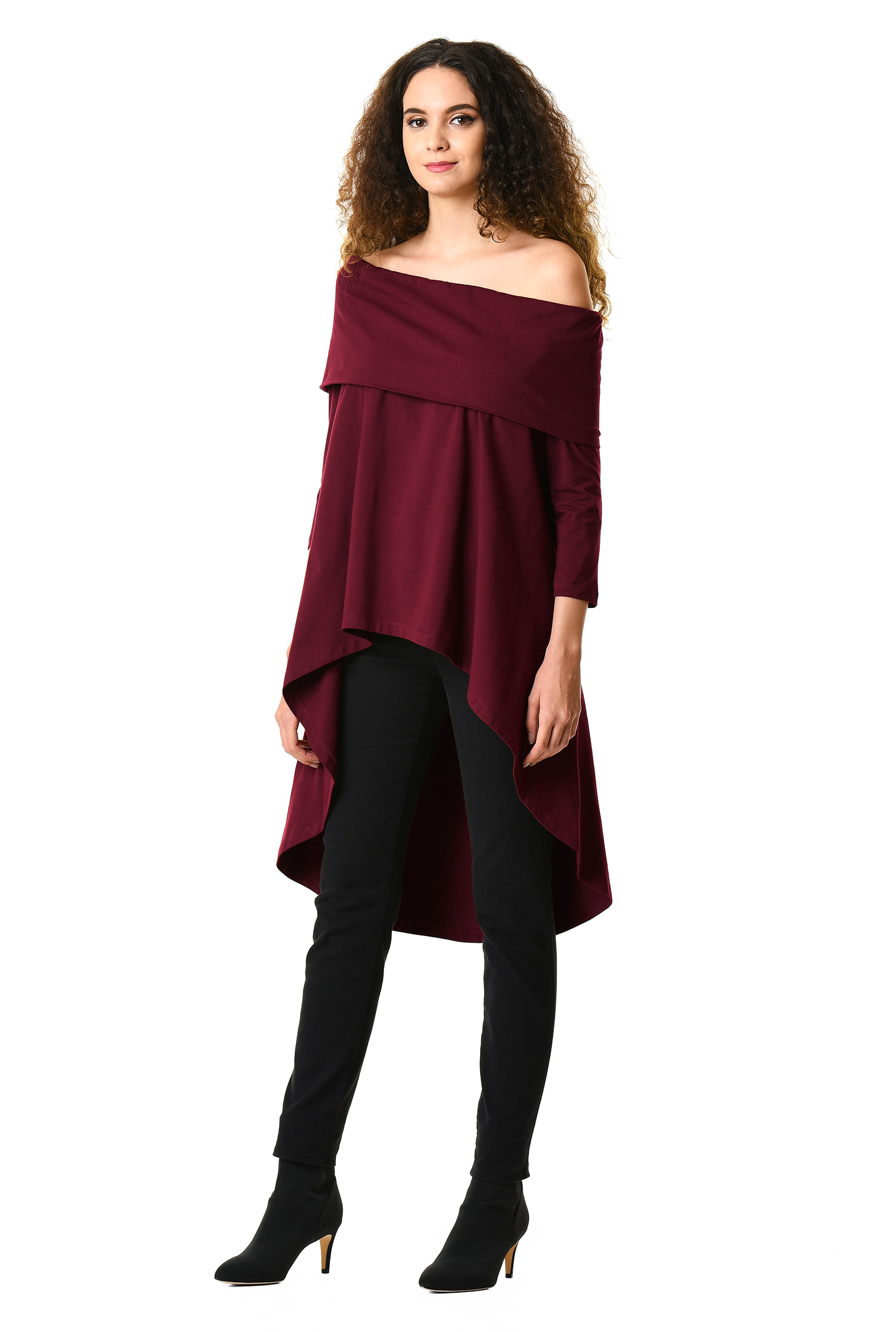 Shop Offtheshoulder asymmetric hem cotton knit top eShakti