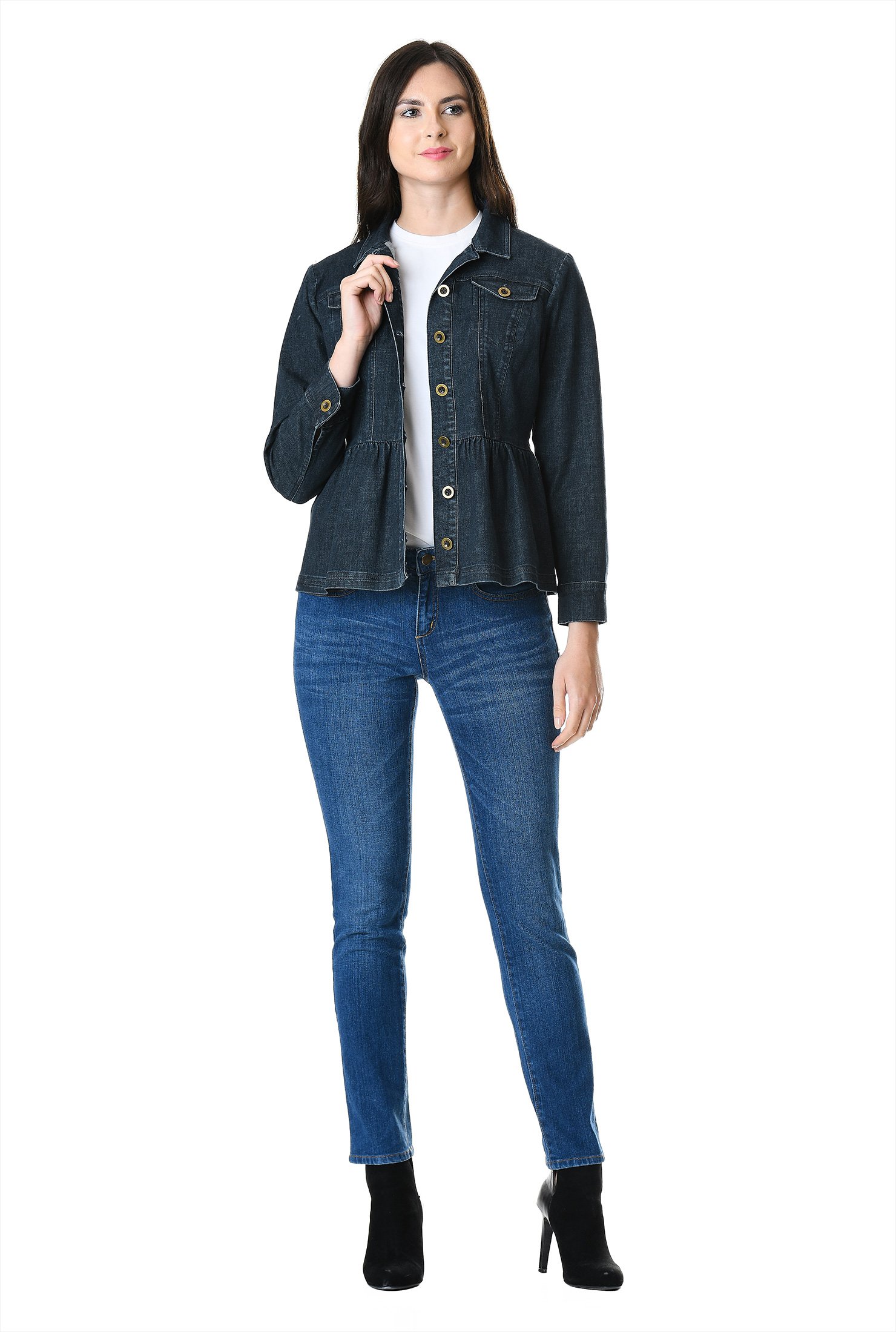 Shop Deep indigo denim peplum jacket | eShakti