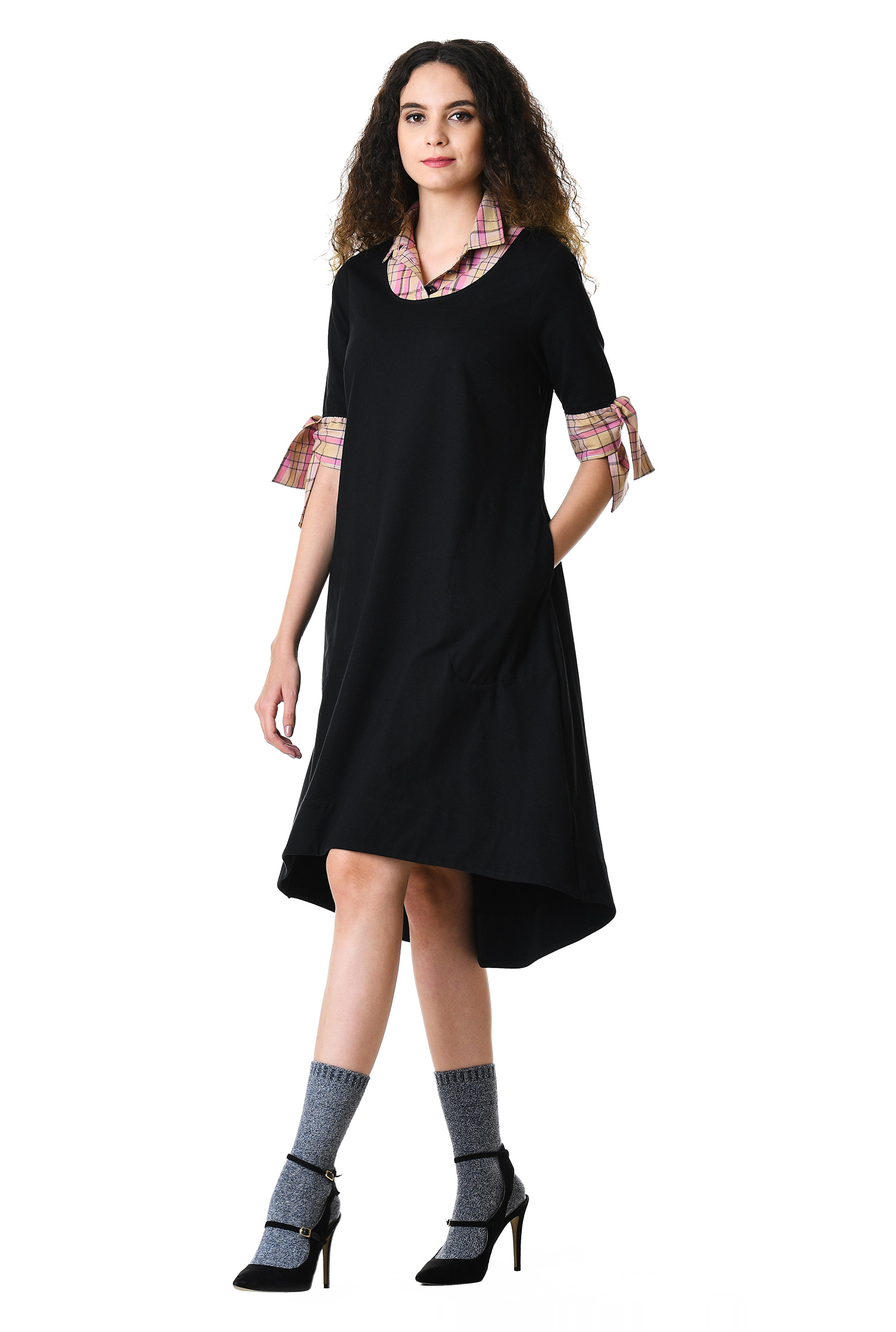 Shop Layered check cotton knit shift dress eShakti