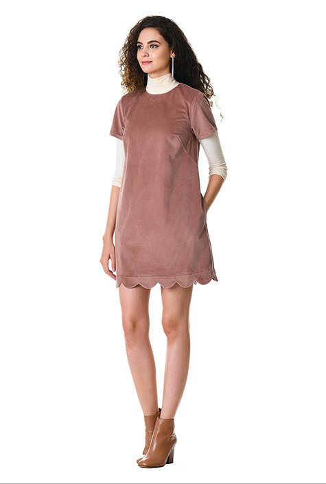 Shop Scallop hem corduroy shift dress eShakti