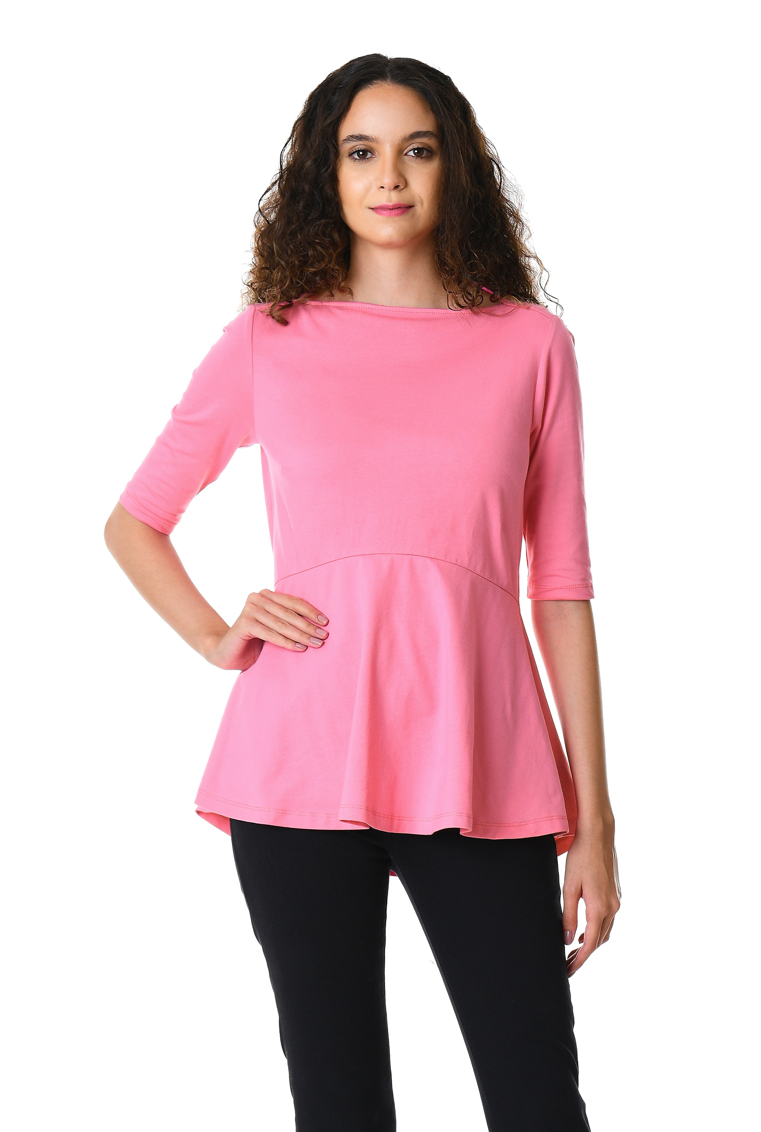 Shop Cotton knit peplum top eShakti
