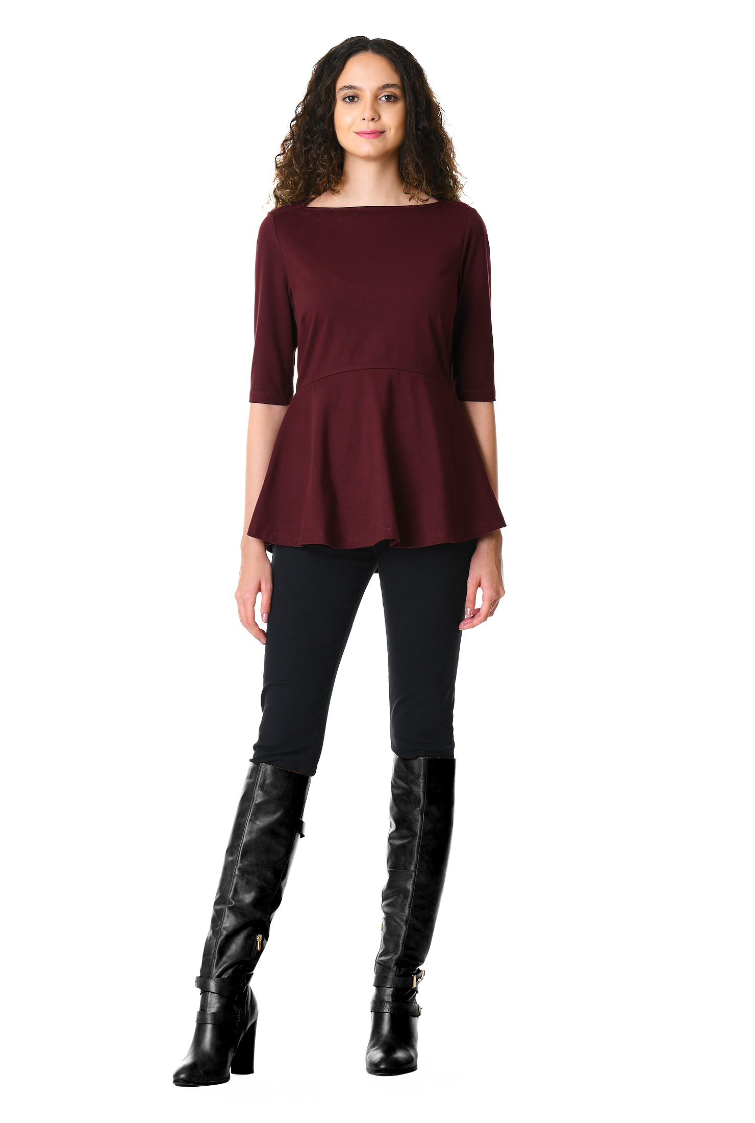 Shop Cotton knit peplum top eShakti