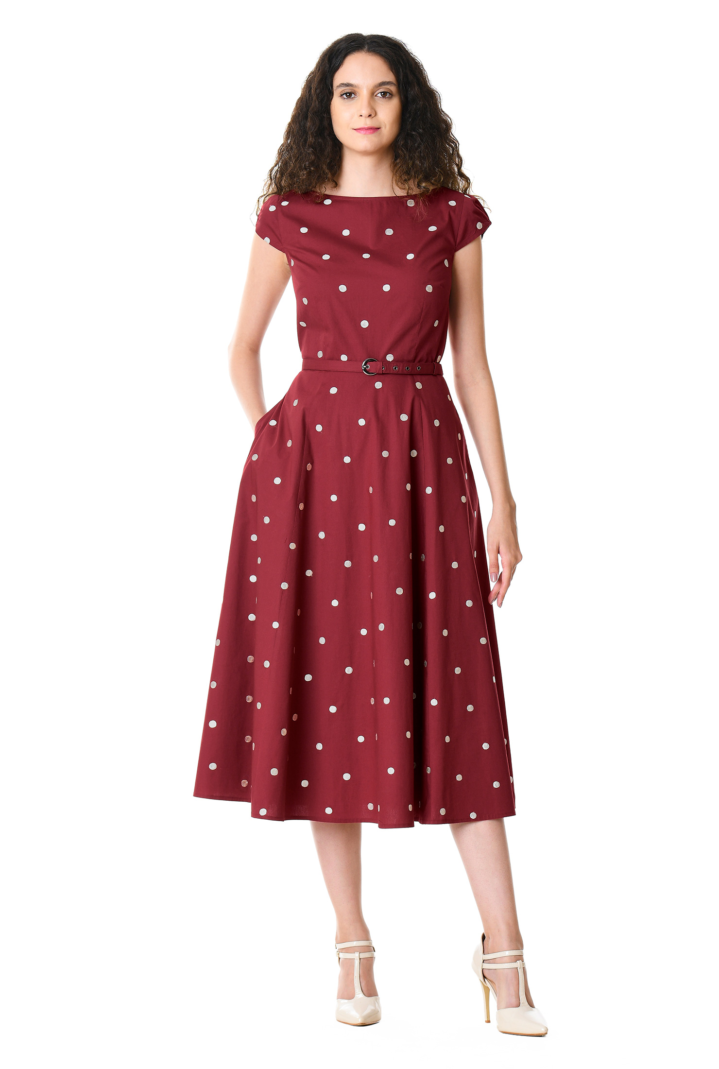 Shop Polka dot embellished cotton poplin dress eShakti