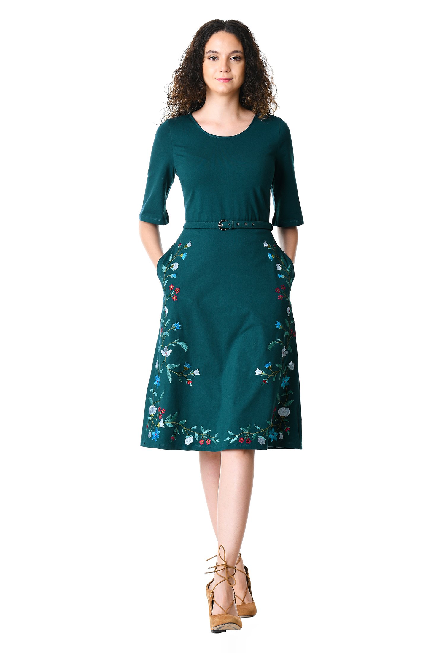 Shop Floral embellished cotton knit dress | eShakti