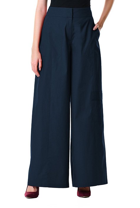 Shop Cargo pocket poplin palazzo pants | eShakti