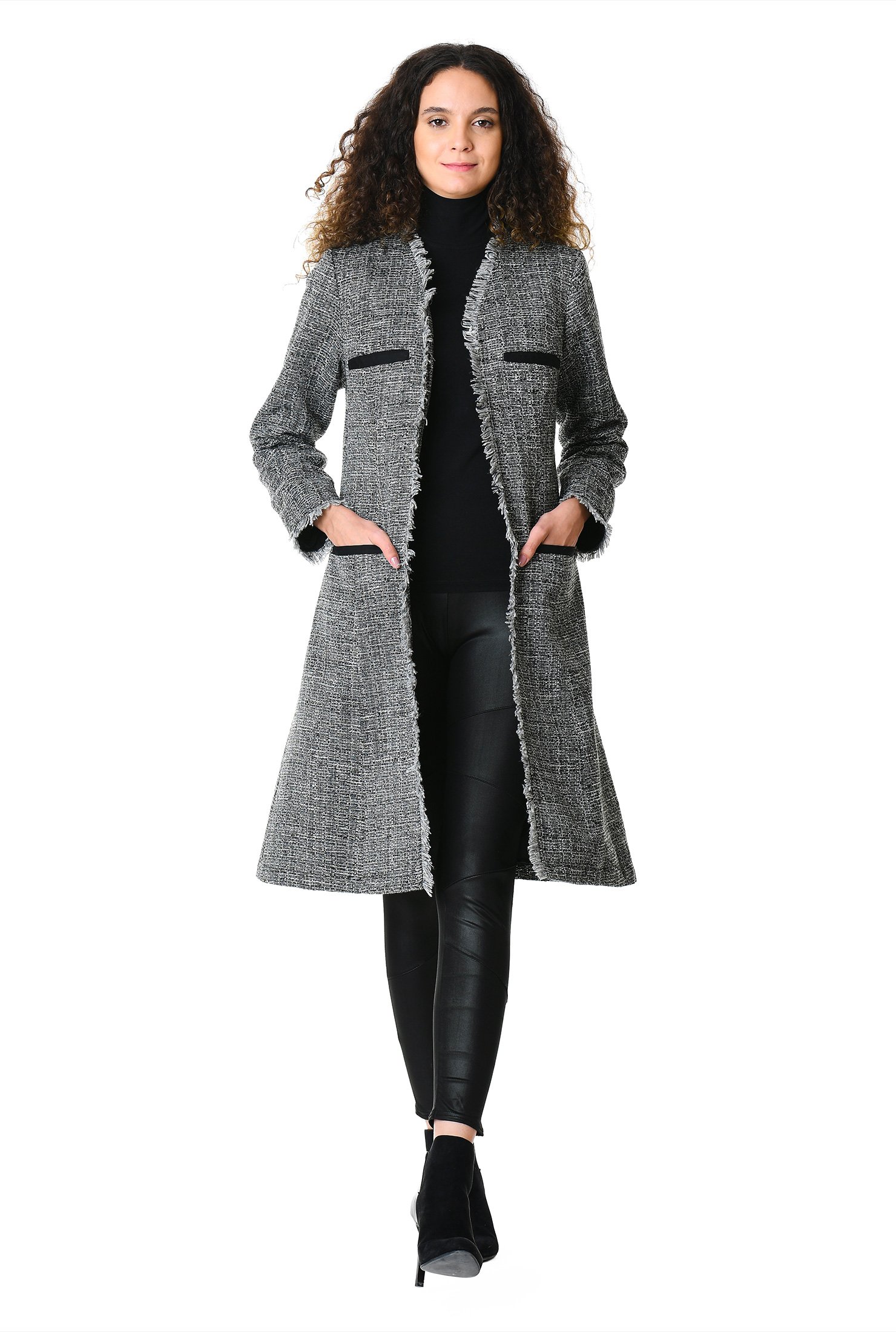 Shop Fringe trim boucle tweed jacket | eShakti