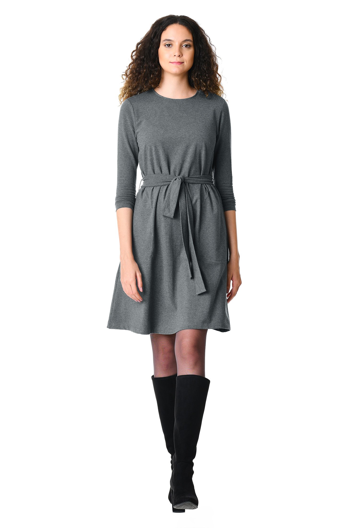 Shop Sash tie cotton knit shift dress | eShakti