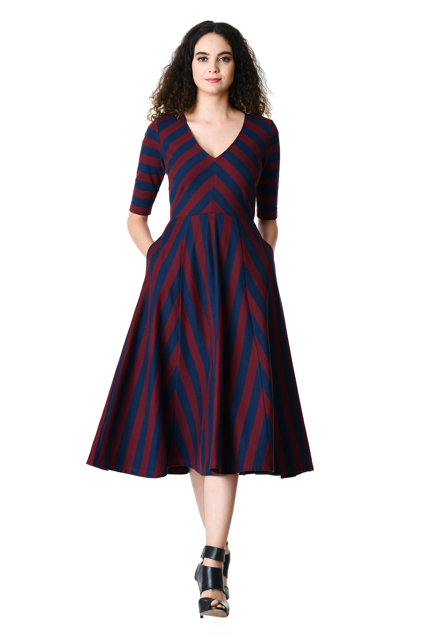 Shop Stripe cotton knit midi dress eShakti