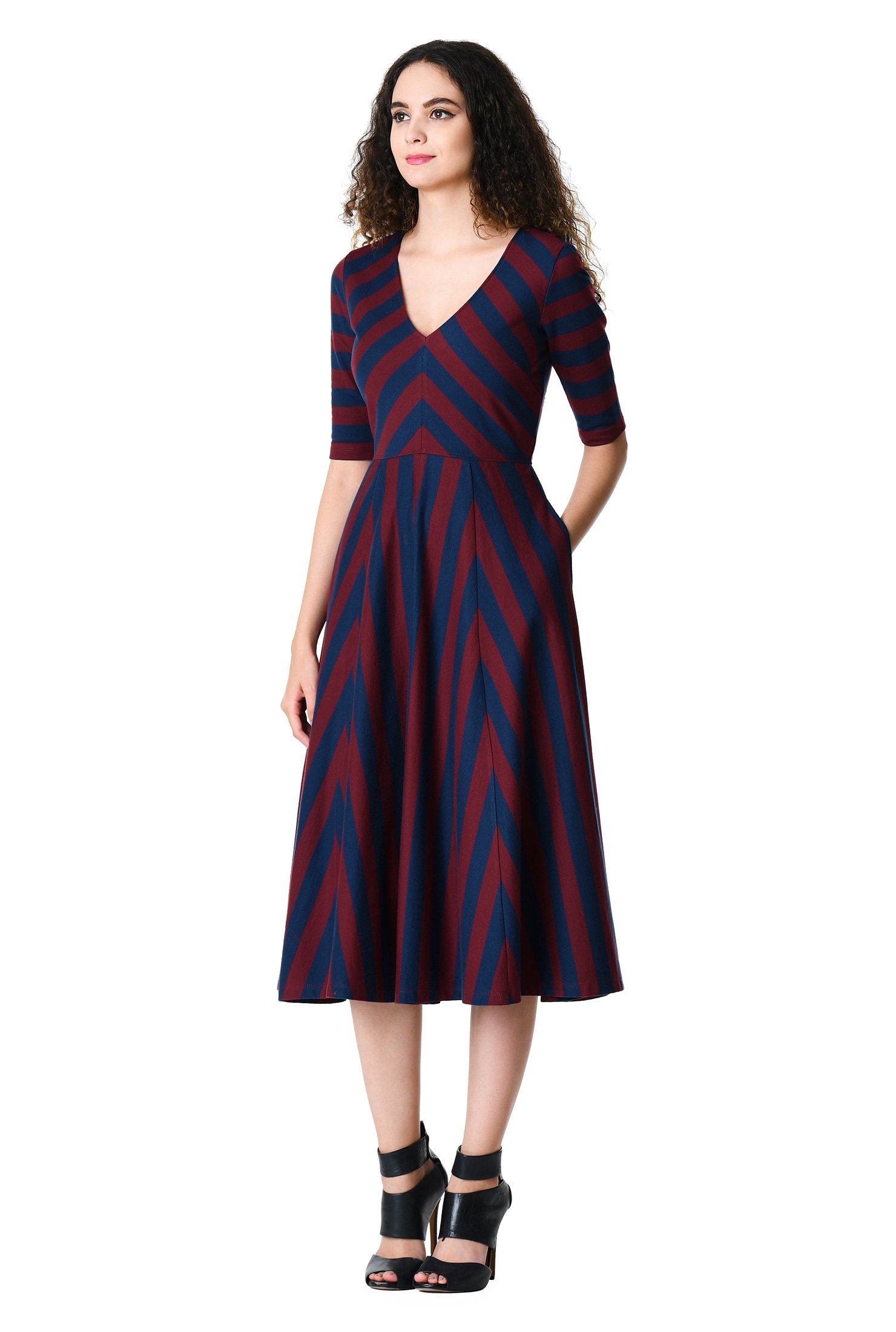 Shop Stripe cotton knit midi dress | eShakti