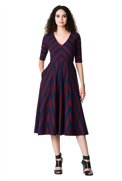 Shop Stripe cotton knit midi dress | eShakti