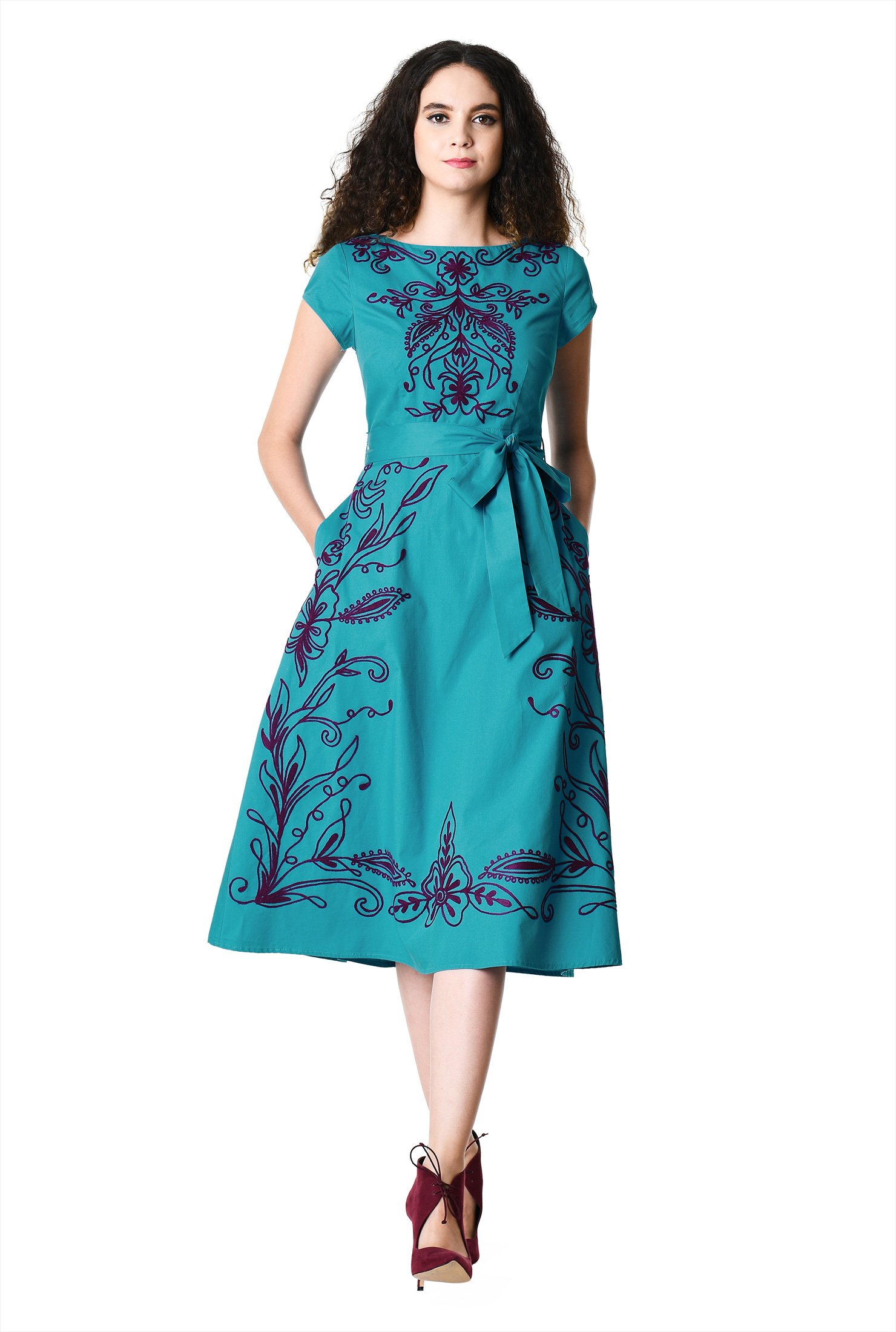 Shop Filigree embellished cotton poplin dress | eShakti