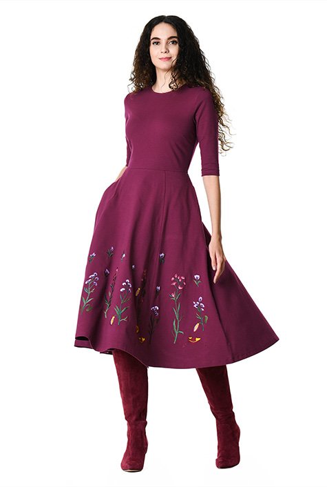 Floral embroidered cotton knit dress