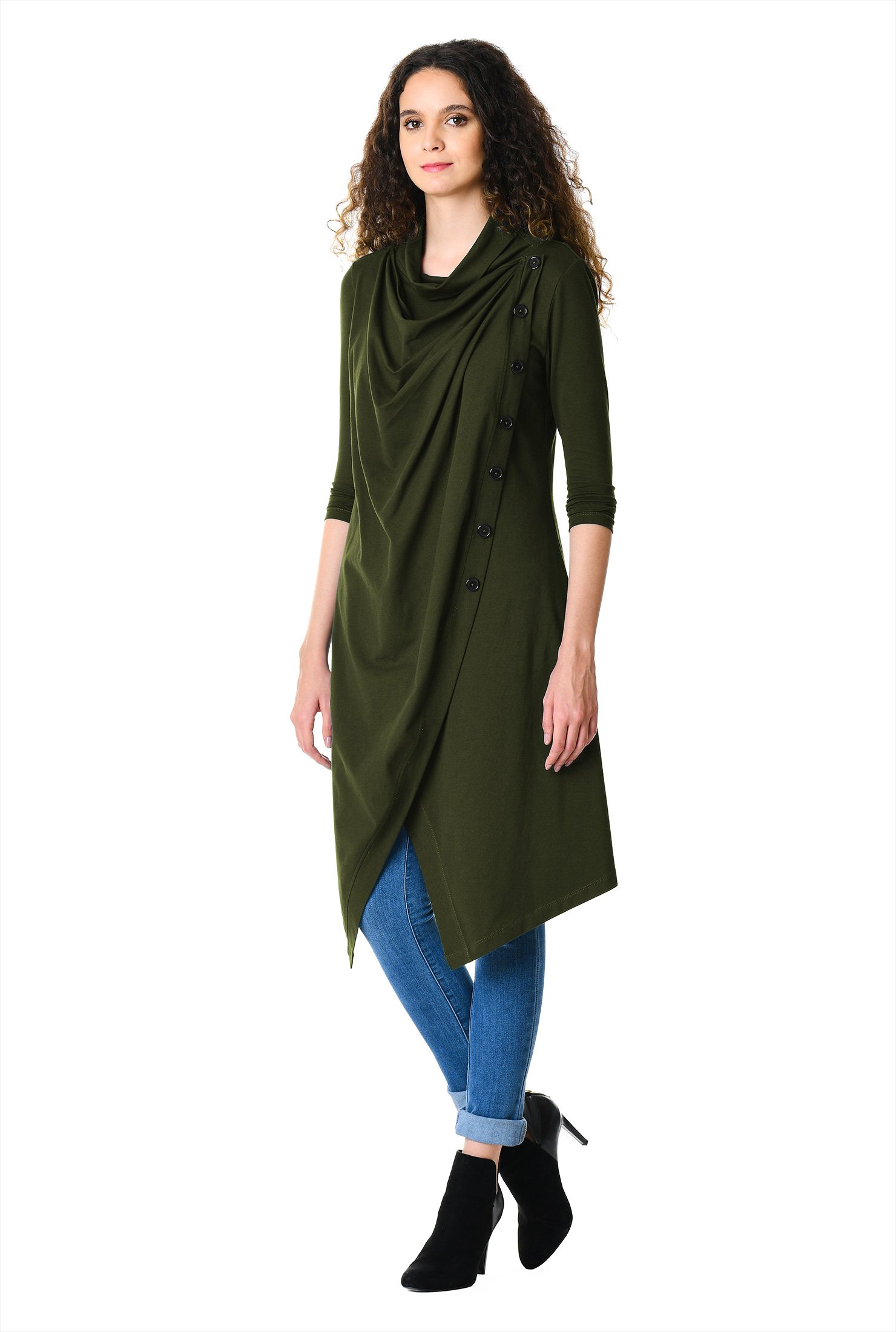 Shop Cowl Neck Cotton Knit Asymmetric Wrap Tunic 