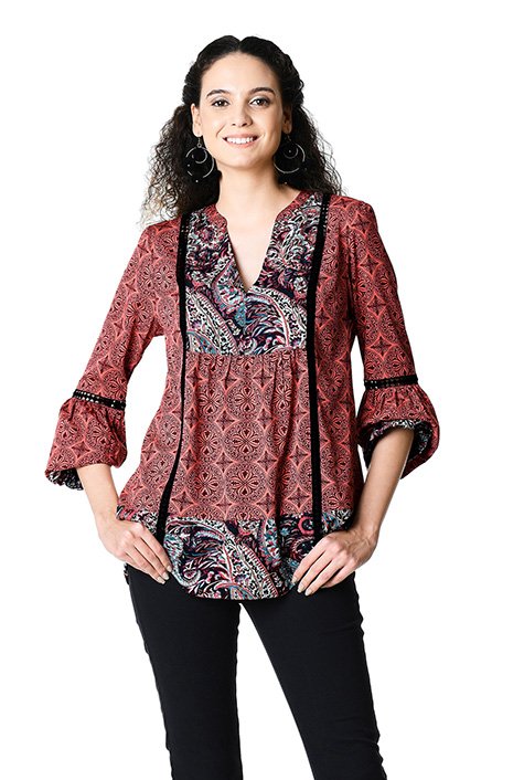 Shop Paisley and tile mixed print crepe tunic | eShakti