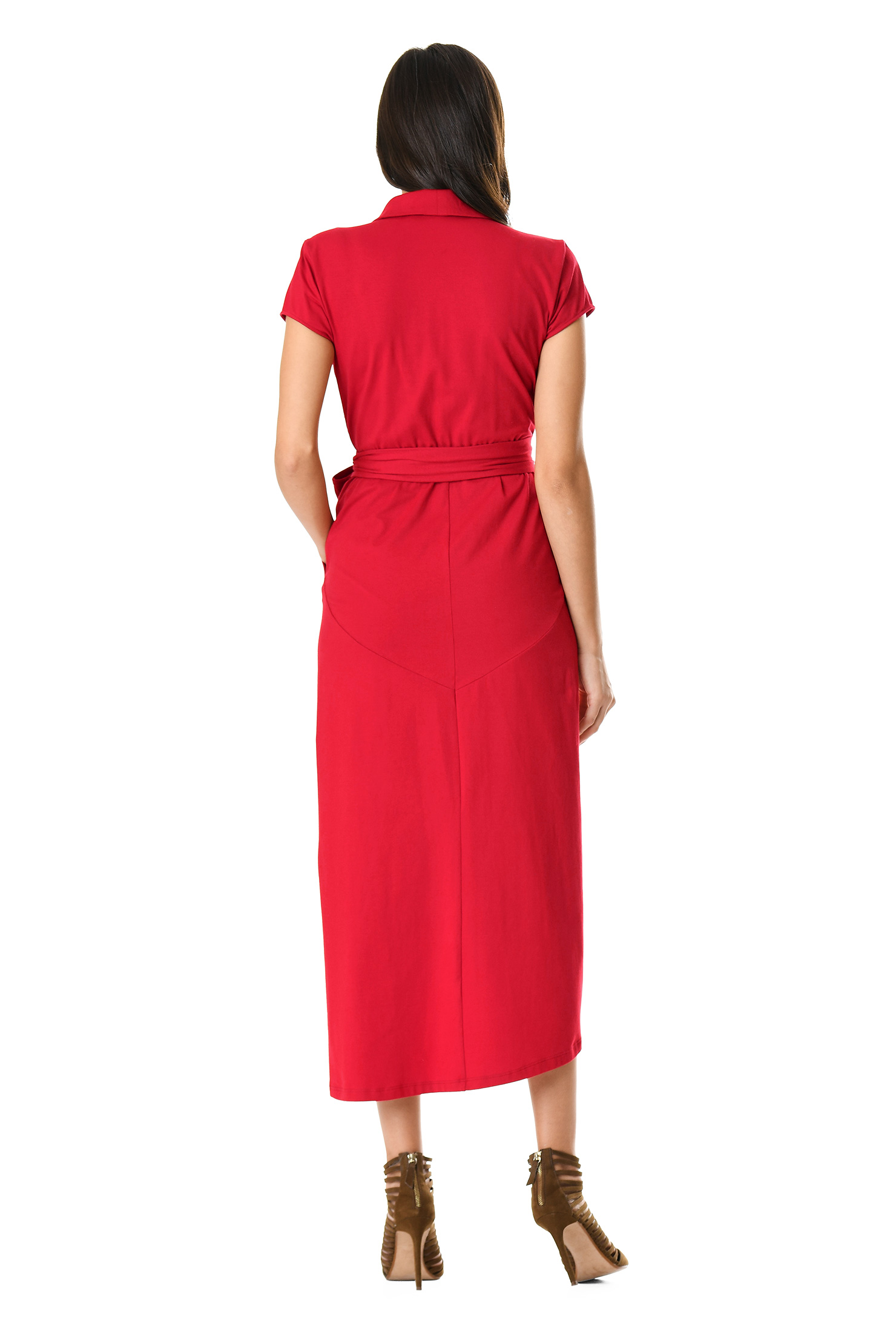 Shop Tulip hem cotton knit wrap dress eShakti
