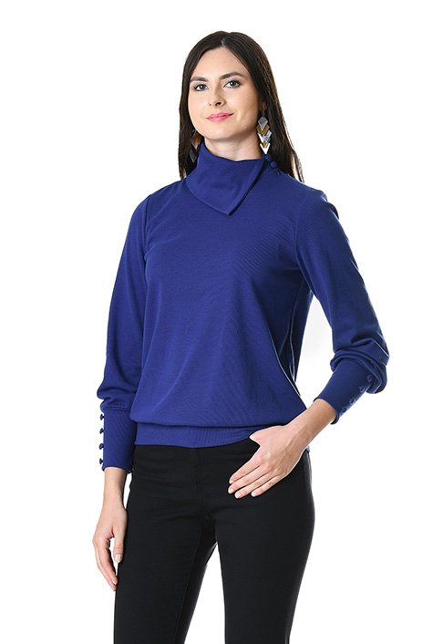 Asymmetric collar rib knit pullover