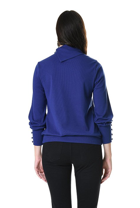 Asymmetric collar rib knit pullover