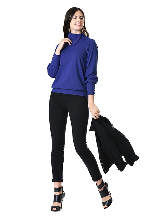 Asymmetric collar rib knit pullover