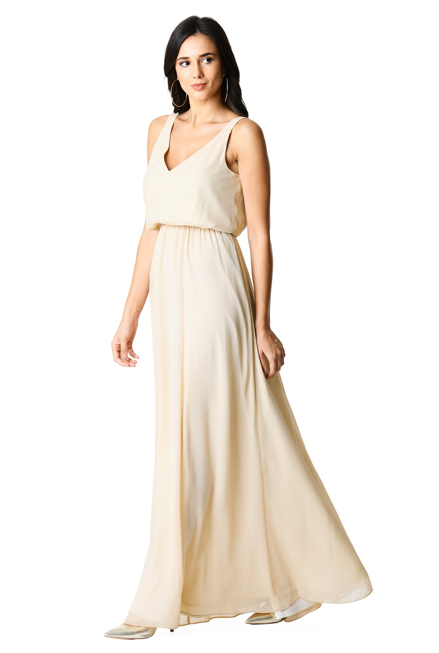 Shop Elastic waist chiffon blouson maxi dress | eShakti