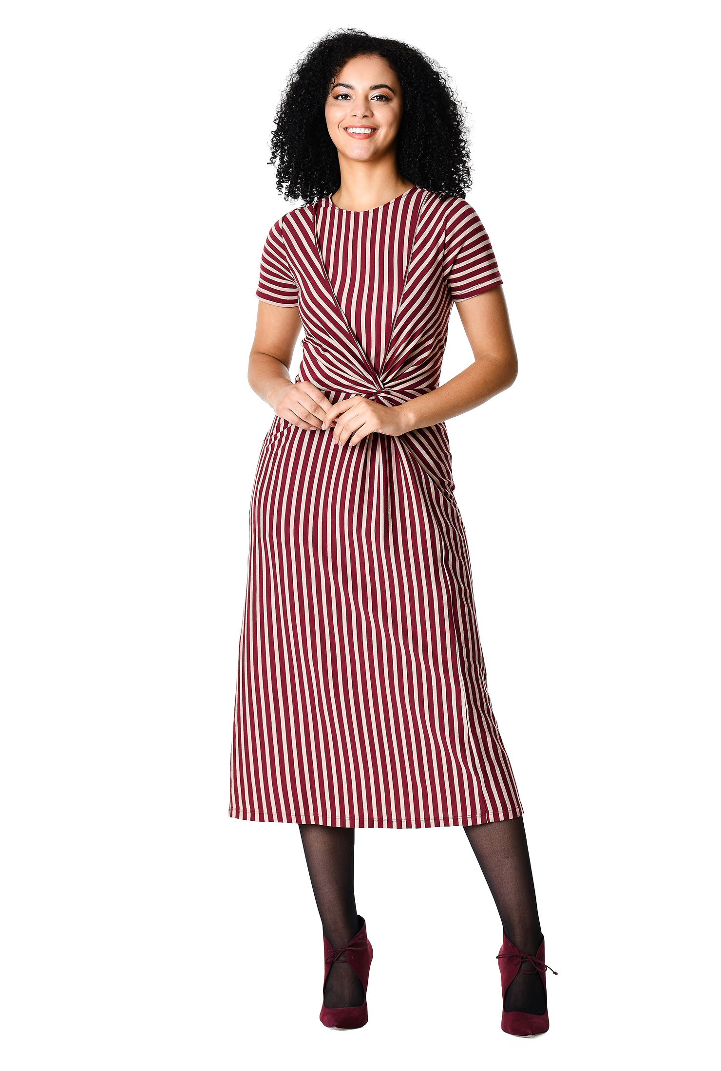 Shop Twist front stripe cotton knit sheath dress eShakti