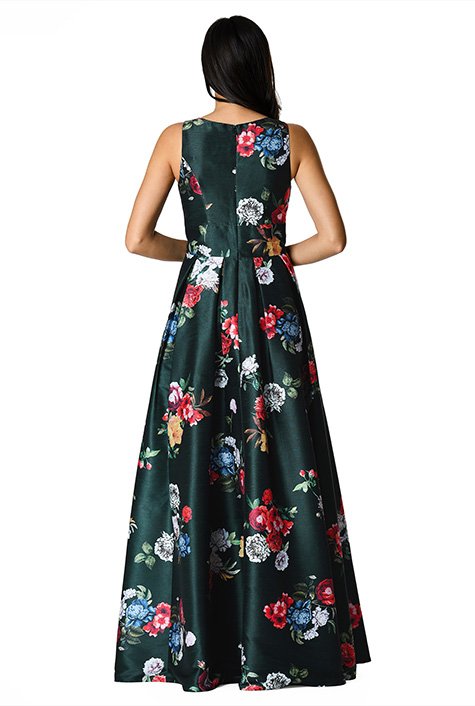 Shop Plunge floral print dupioni dress | eShakti