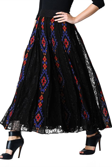 Embroidered godet cheap skirt