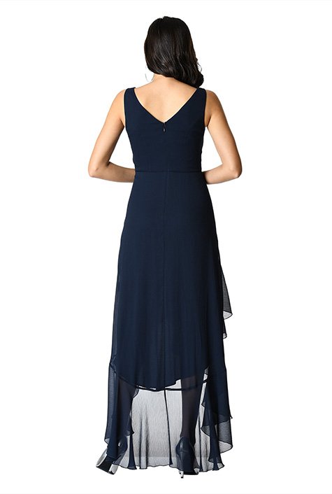 Shop Asymmetric ruffle tier chiffon maxi dress | eShakti