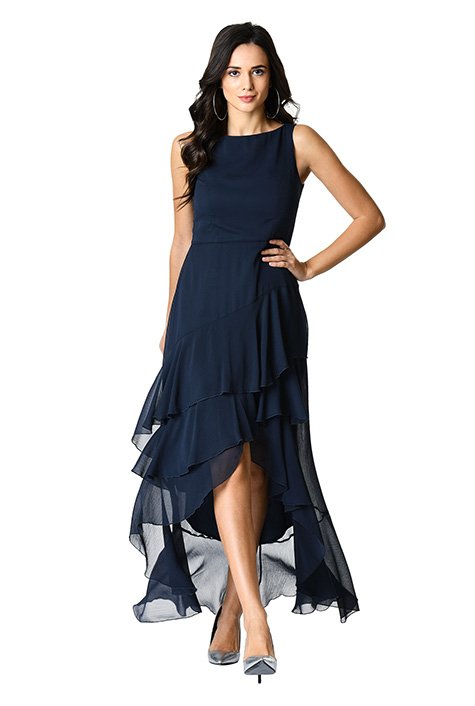 Shop Asymmetric Ruffle Tier Chiffon Maxi Dress Eshakti 2533