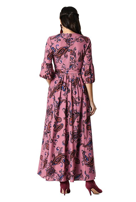 Shop Ruched sleeve paisley print crepe maxi dress | eShakti
