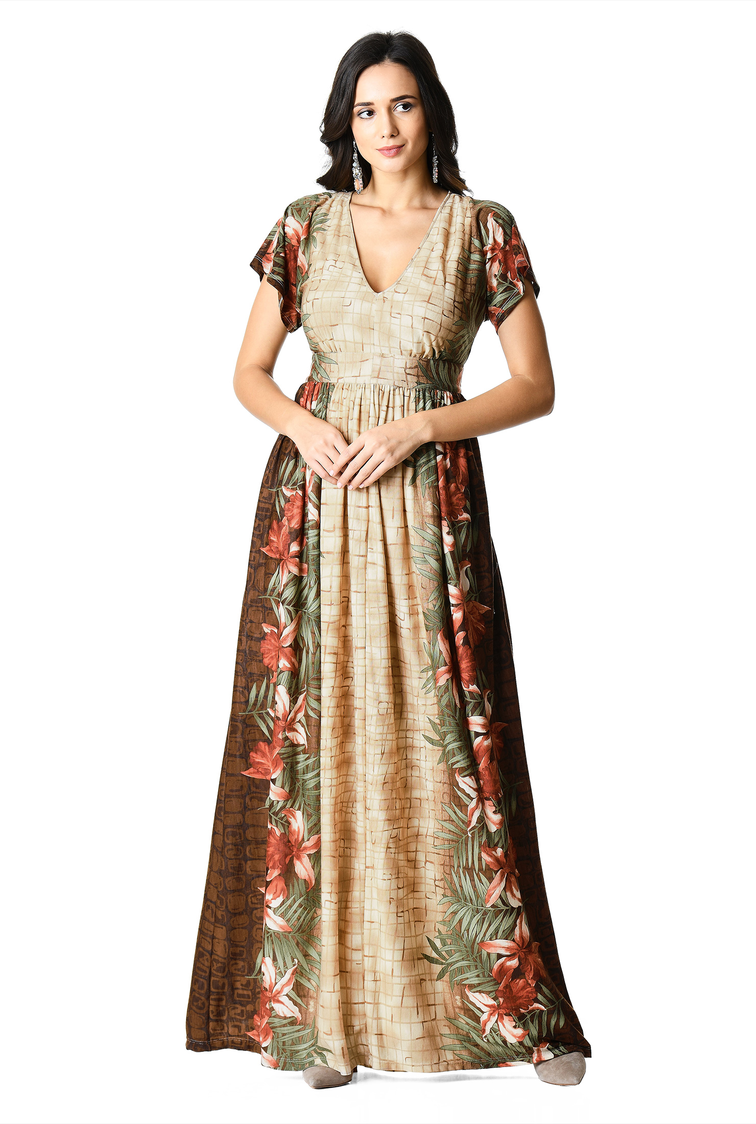Shop Floral and graphic print knit maxi dress eShakti