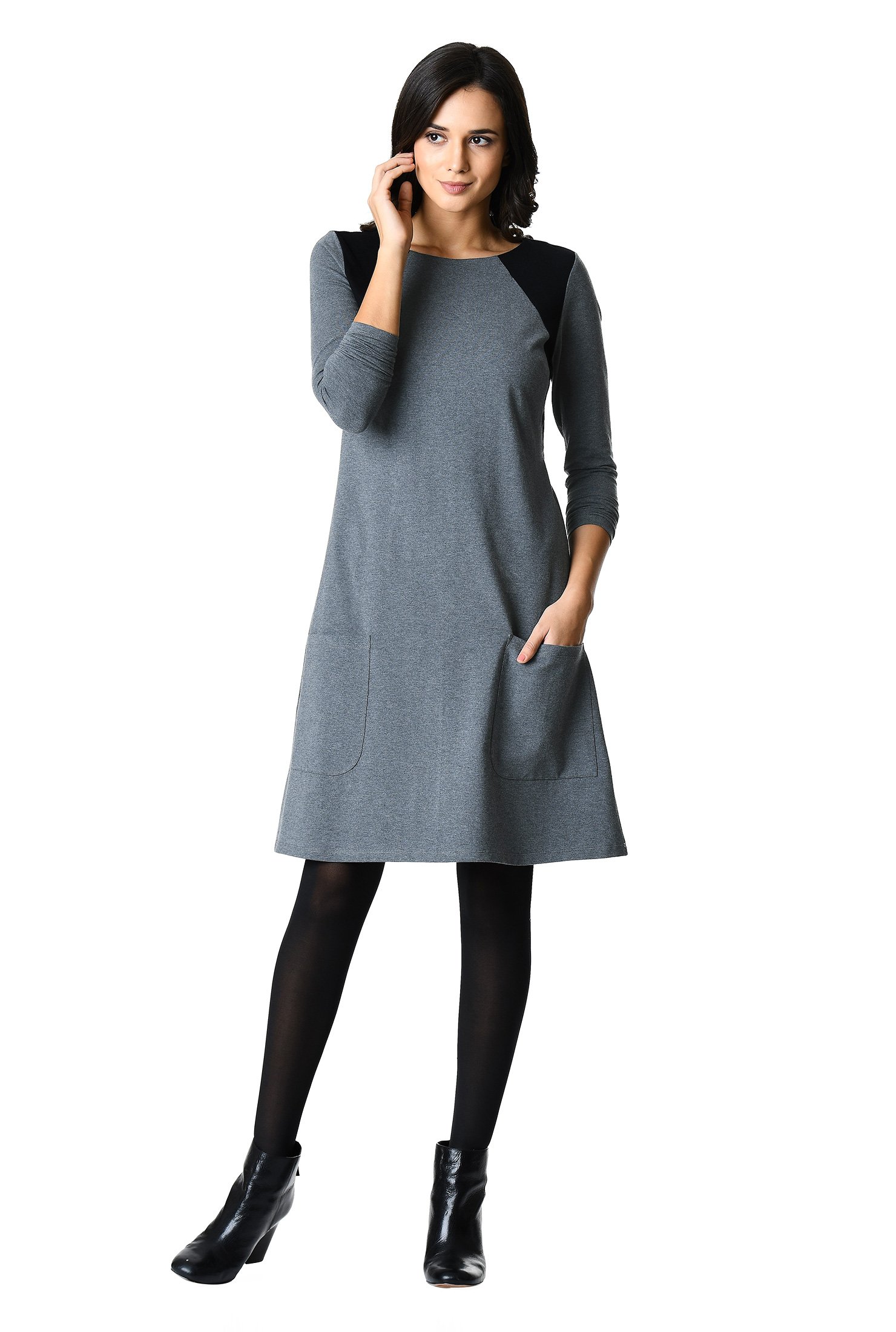 Shop Colorblock cotton knit shift dress | eShakti