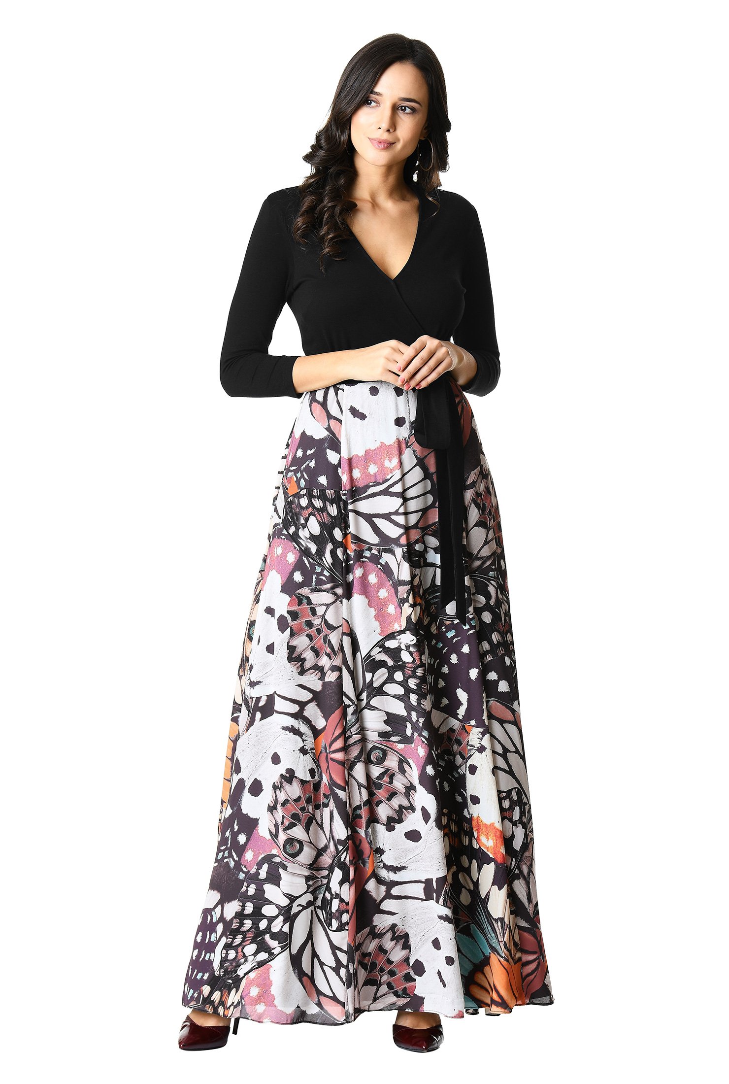 Shop Butterfly print mixed media maxi dress | eShakti