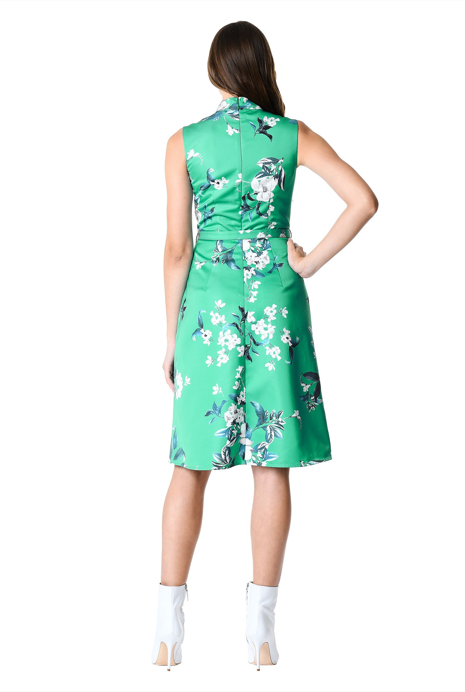 Shop Faux wrap floral sateen belted dress | eShakti