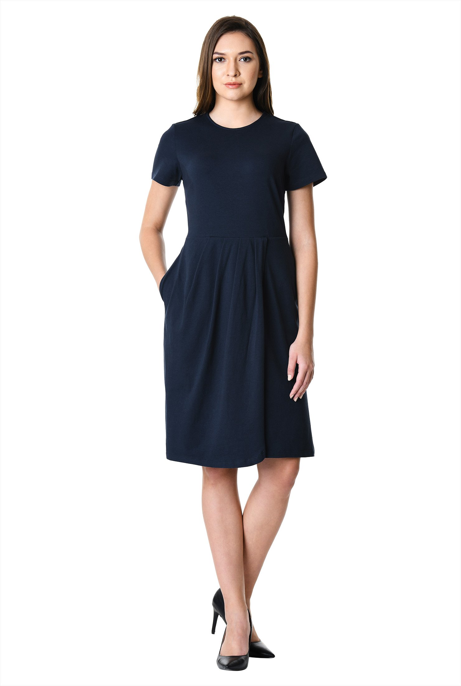 Shop Faux-wrap front cotton knit dress | eShakti