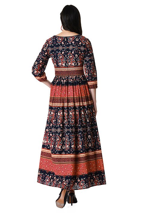 Shop Floral paisley print cotton ruched maxi dress | eShakti