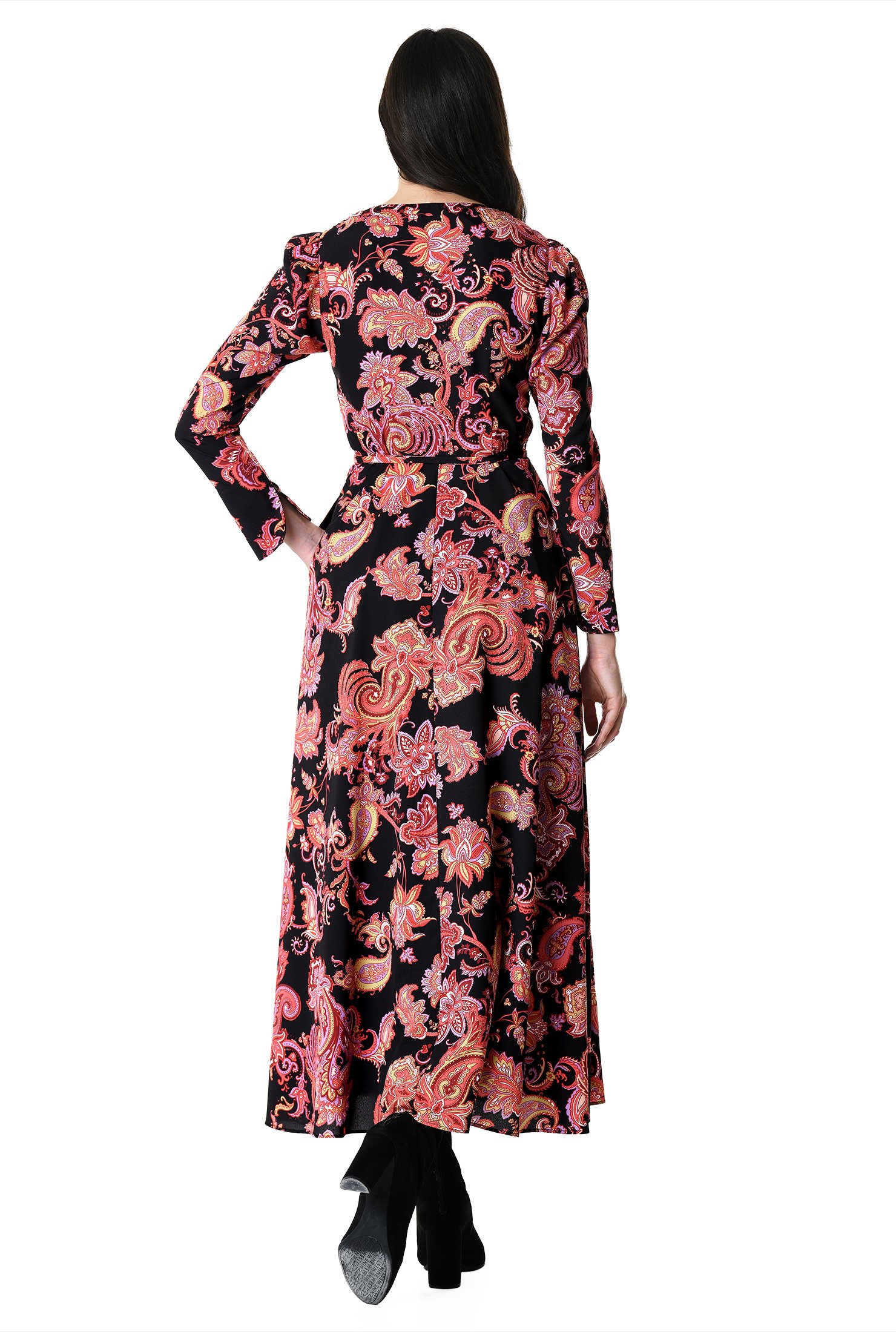 paisley print crepe wrap dress