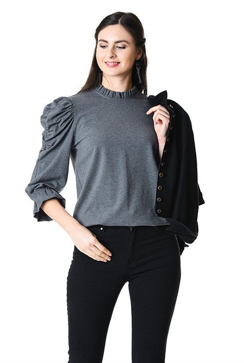 Shop Puff shoulder cotton knit top | eShakti