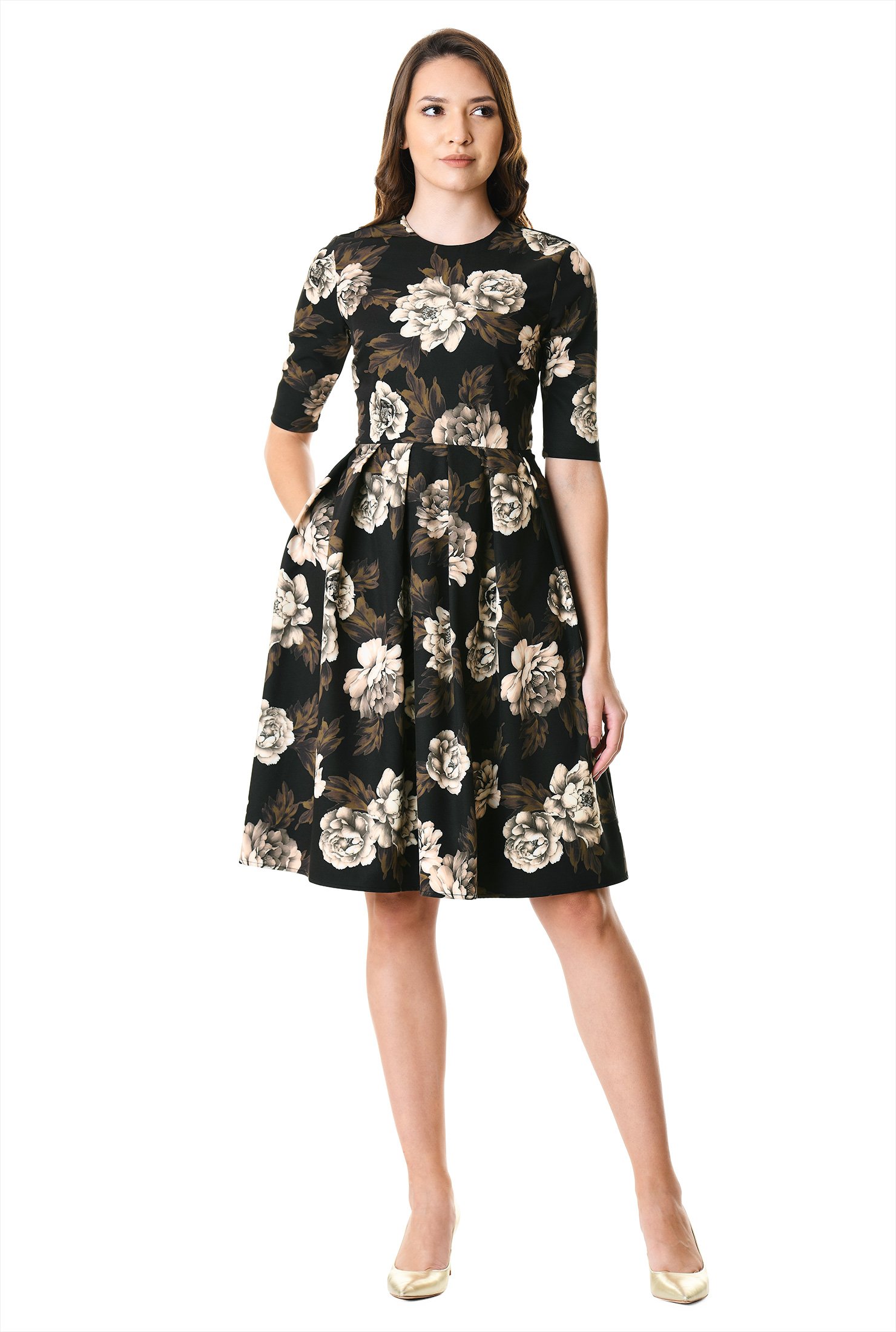 Shop Floral print stretch twill dress | eShakti