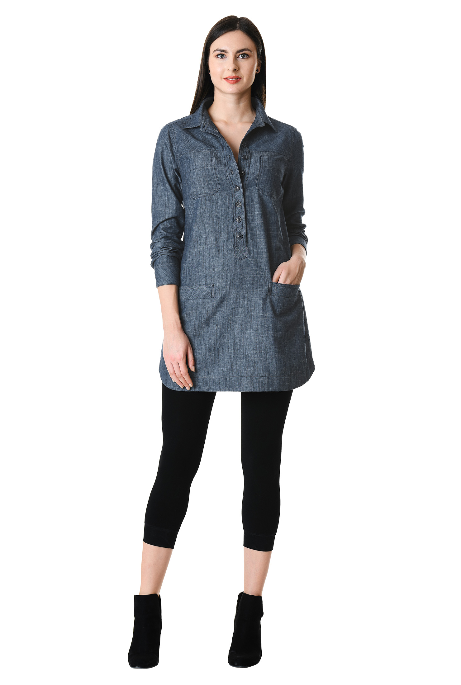 Shop Cotton chambray tunic shirt eShakti