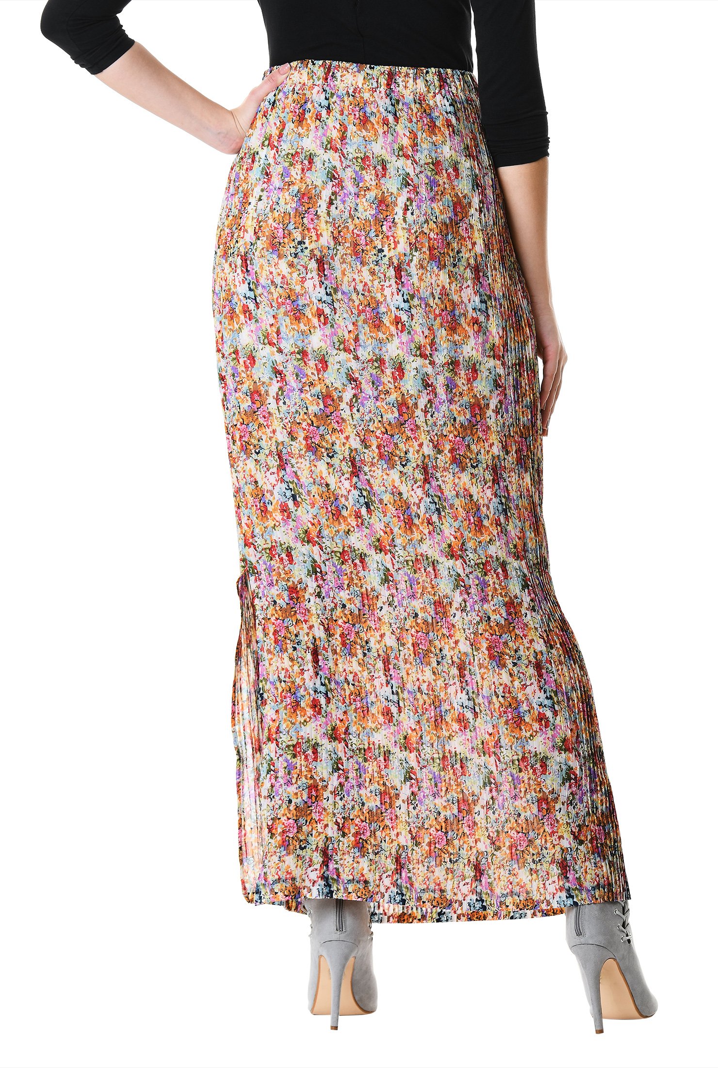 Shop Ditsy floral print pleat georgette maxi skirt | eShakti