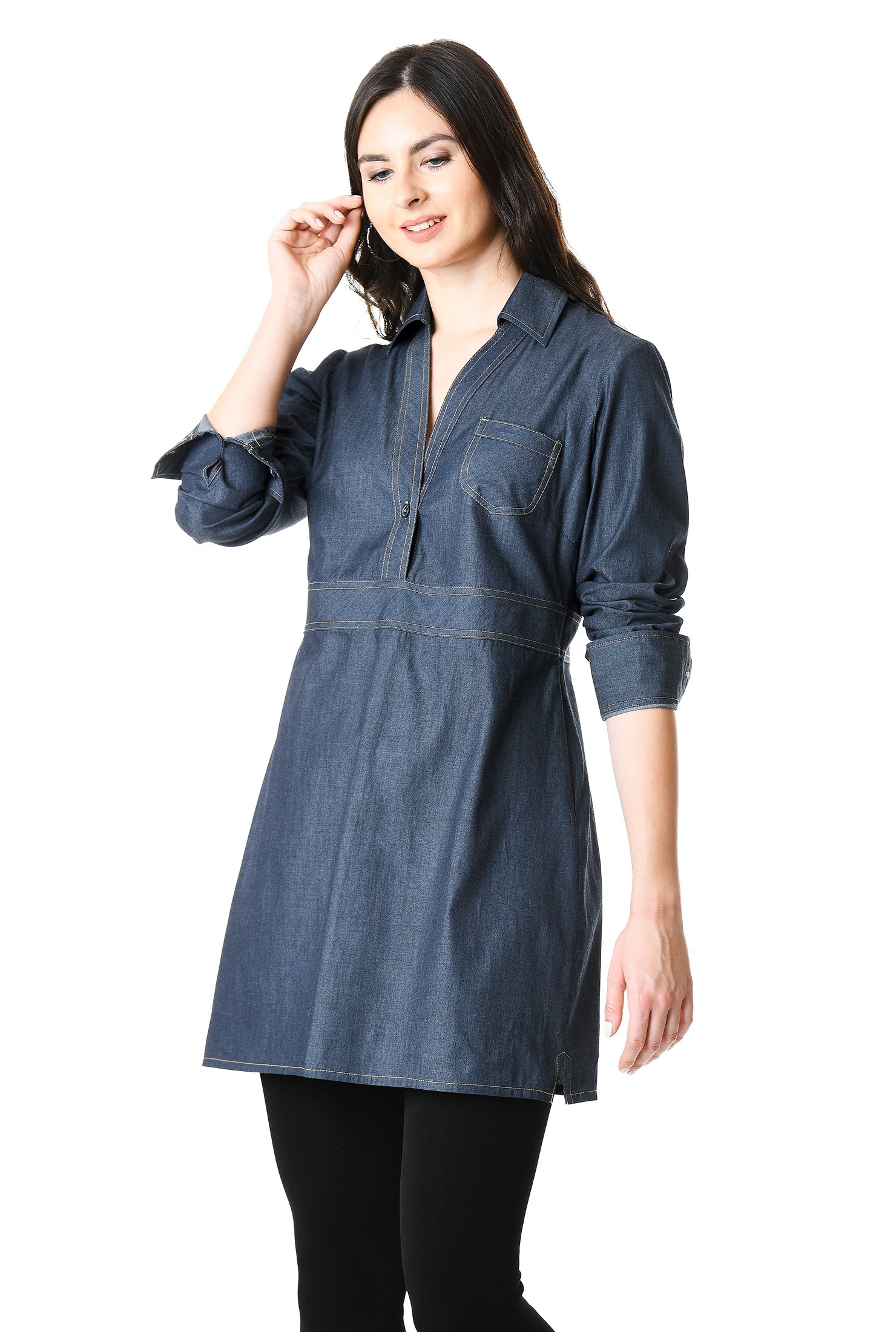 Shop Cotton chambray empire tunic | eShakti