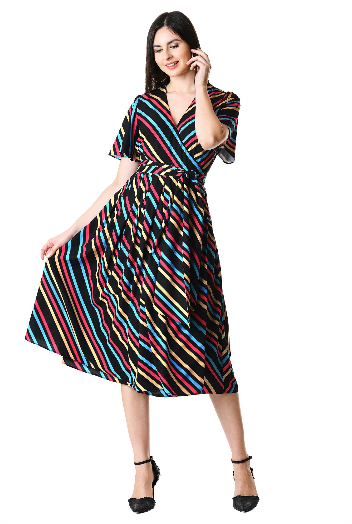 Shop Stripe Print Crepe Wrap Dress Eshakti