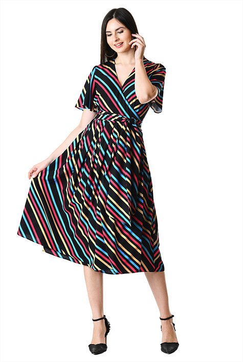 Shop Stripe print crepe wrap dress | eShakti