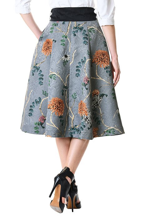 Shop Sash tie floral print jacquard skirt | eShakti