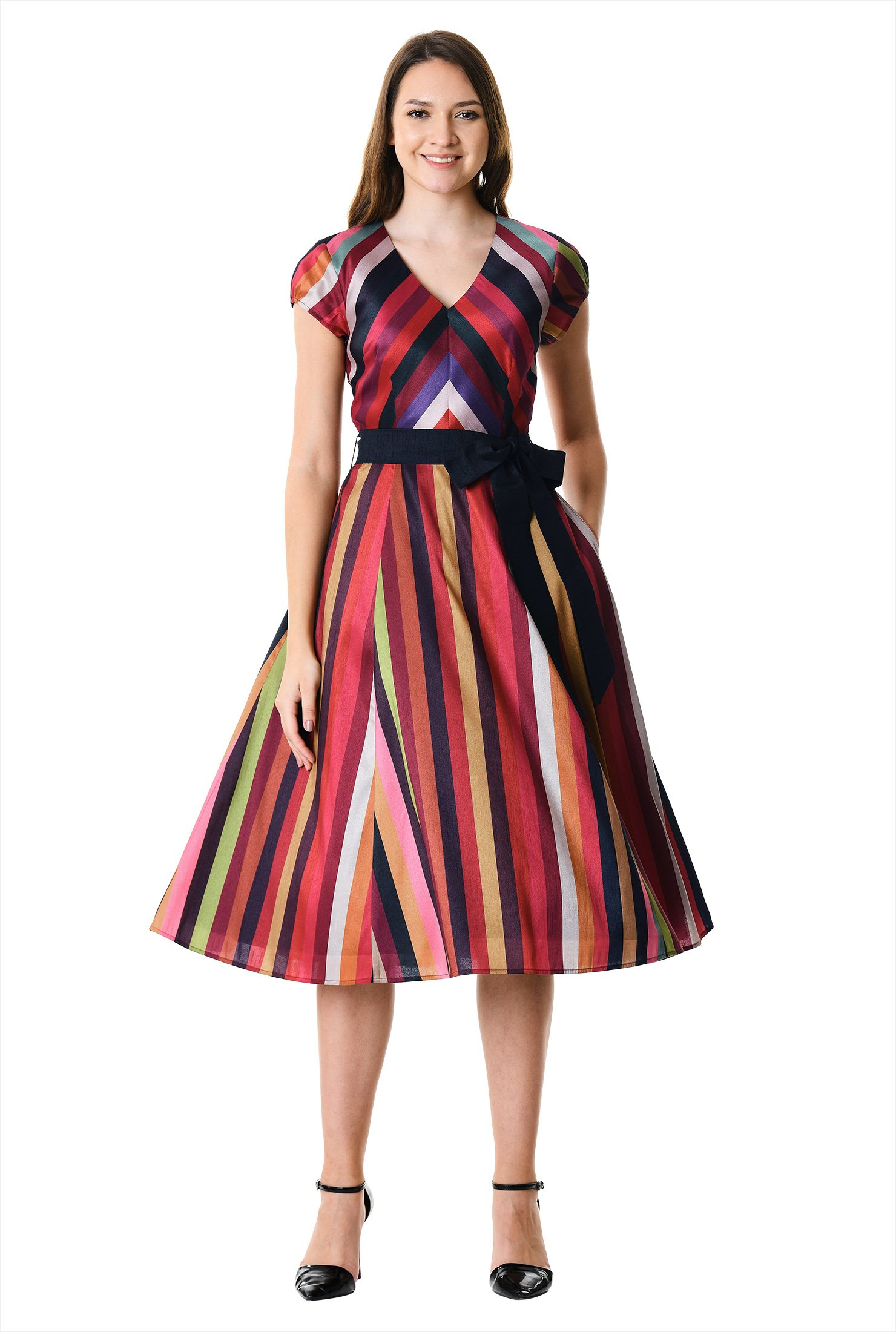 Shop Graphic stripe print dupioni midi dress | eShakti