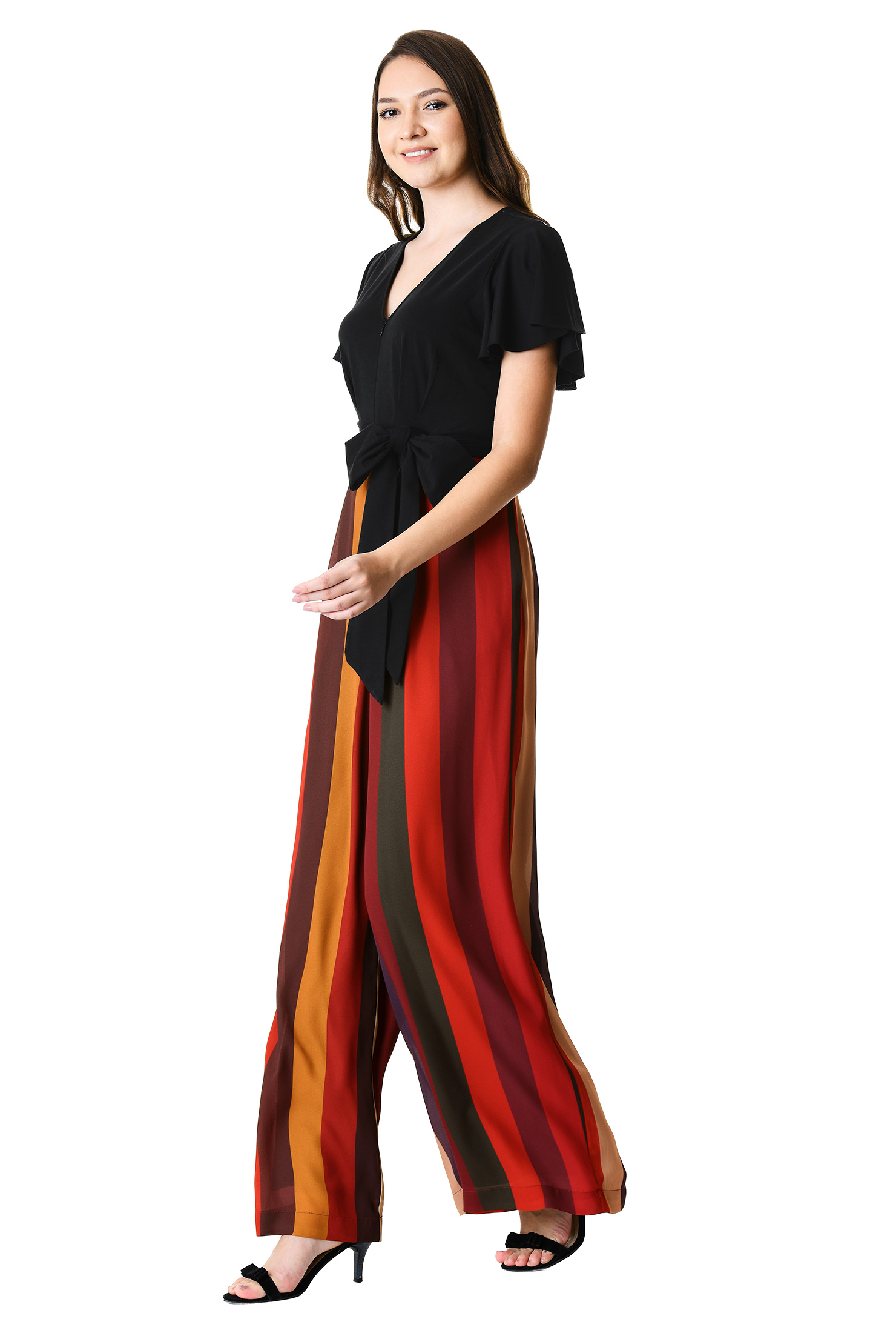 Shop Flutter sleeve mixed media jumpsuit eShakti