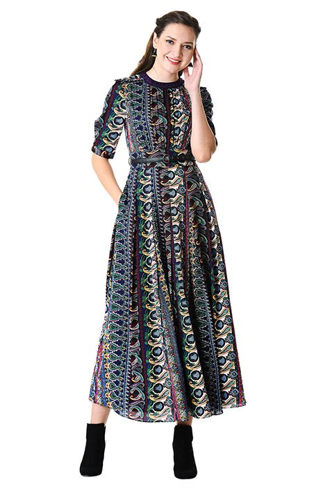 Shop Wool embellished paisley print crepe dress | eShakti