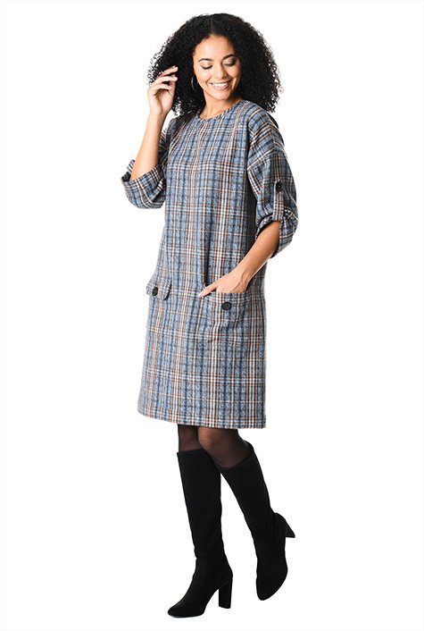 Brushed cotton check shift dress